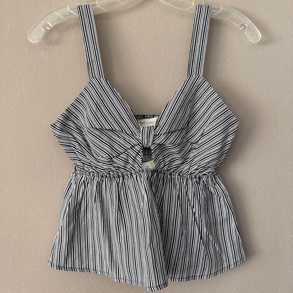 NWT Monteau Linen Blend Black and White Striped Babydoll Top Size S - Picture 2 of 7